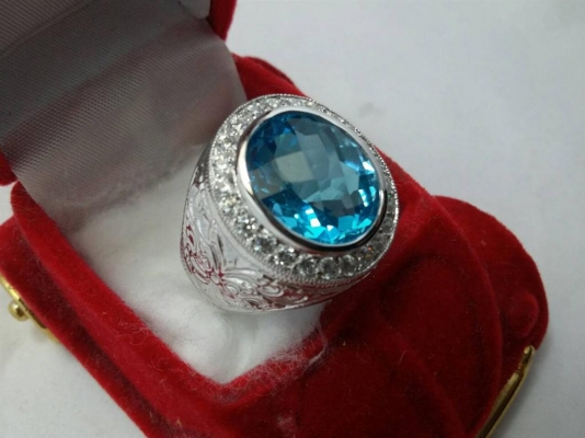 แหวนเงิน 925 พลอยบลูโทพาสแท้