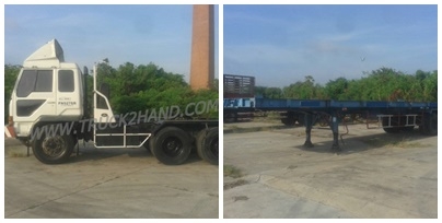ขายยกชุด รถบรรทุกหัวลาก 10 ล้อ MITSUBISHI FUSO FN527 SR 220 แรงม้า ปีจดทะเบียน 2545 + หางเทเลอร์พื้นเรียบ อู่พนัส ยาว 12 เมตร 2 เพลา