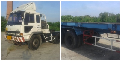 ขายยกชุด รถบรรทุกหัวลาก 10 ล้อ MITSUBISHI FUSO FN527 SR 220 แรงม้า ปีจดทะเบียน 2545 + หางเทเลอร์พื้นเรียบ อู่พนัส ยาว 12 เมตร 2 เพลา