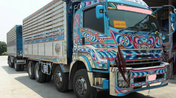 ขายดาวน์รถบรรทุก 24 ล้อพ่วงแม่ลูกดัมพ์อู่นัฐชาคอกเกษตร ISUZU DECA 360 แรงม้าปี 2557 ลูกพ่วง 3 คาน ขายดาวน์ 800000