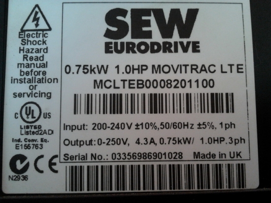 ขาย  INVERTER ยี่ห้อ SEW EURODRIVE 0.75 KW, 1 HP