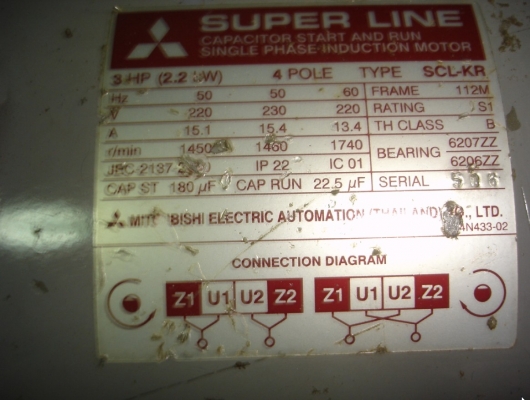 ขายมอเตอร์มิตซูบิชิ 3 แรงม้า รุ่น SCL-KR 3 HP 4 P