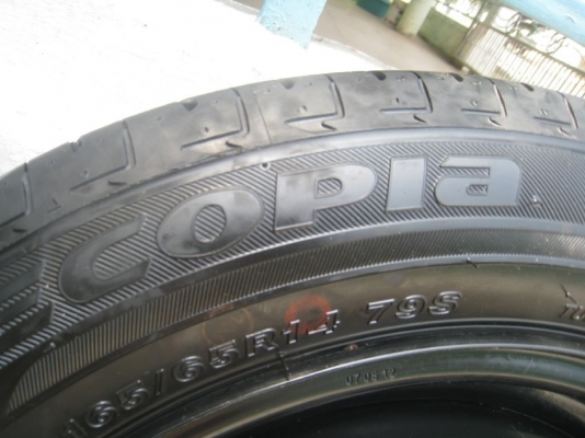 ขายกะทะล้อ Mitsubishi mirage ขอบ14 4รู100 + ฝาครอบ+ยางปี 12 (081-3747940)