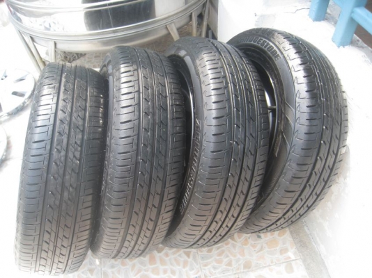 ขายกะทะล้อ Mitsubishi mirage ขอบ14 4รู100 + ฝาครอบ+ยางปี 12 (081-3747940)