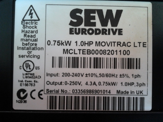 ขาย INVERTER ยี่ห้อ SEW EURODRIVE 0.75 KW, 1 HP