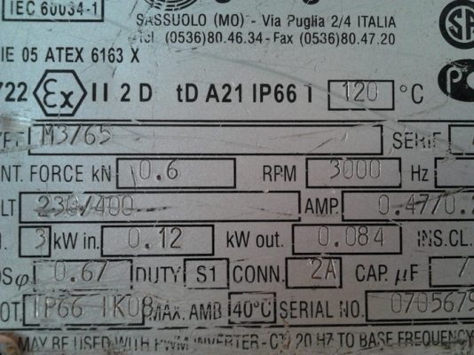 ขายมอเตอร์เขย่า-สั่น ยี่ห้อ Italvibras 0.12 KW มือสองครับ มีเพิ่ม 1 ตัว ขายมอเตอร์เขย่า-สั่น ยี่ห้อ Italvibras 0.12 KW มือสองครับ มีเพิ่ม 1 ตัว