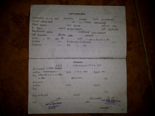 ขายเล่ม ทะเบียนมอเตอร์ไซค์ ZUSUKI RC110 ขายเล่ม ทะเบียนมอเตอร์ไซค์ ZUSUKI RC110