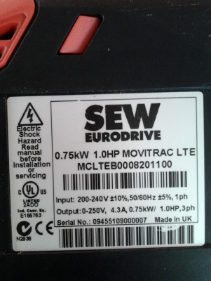 INVERTER ยี่ห้อ SEW EURODRIVE 0.75 KW, 1 HP INVERTER ยี่ห้อ SEW EURODRIVE 0.75 KW, 1 HP