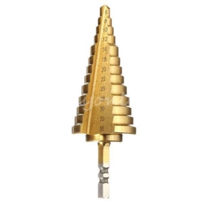 ดอกเจาะคว้านรู Step Drill ชุบไทเทเนียม ดอกใหญ่เบอร์มิล 6-35 มิล แบบ แกนปลดสวมเร็ว หกเหลี่ยม