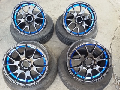 ขายล้อWebsport ขอบ15สีกัลทองน้ำเงิน 6.5/4รู100*114  4 ล้อ