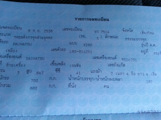 ขายมิร่ากะบะใส่หลังคาทะเบียนกะบะแท้