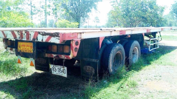 ขายด่วน หางพ่วงพื้นเรียบ 2 เพลา ความยาว 10.50 เมตรสภาพดีพร้อมใช้งานได้เลยครับ ช่วงล่างแน่นดีคัชซีสวยไม่มีแตกบวม ยางสภาพดี 8 เส้นประมาณ 65\% เอกสารทะเบียนครบ ราคาต่อรองได้ครับ