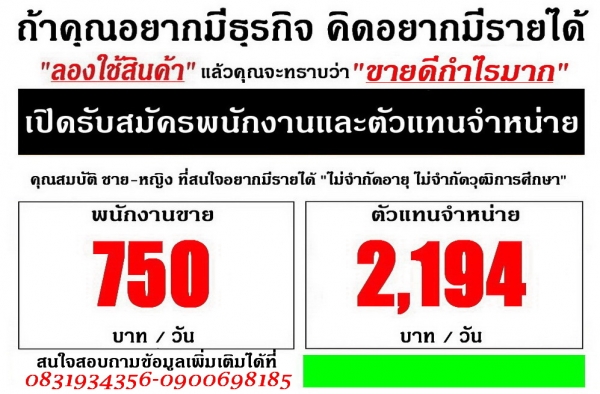 รับสมัครงาน พนักงานและตัวแทนจำหน่าย