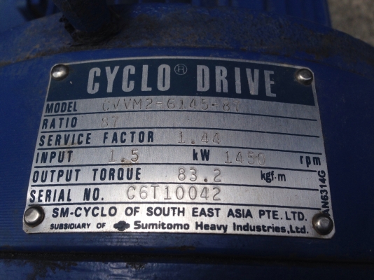 ขายมอเตอร์เกียร์ Sumitomo Cycro drive 2HP. 380V แบบหน้าแปลน อัตราทด 1:87 สภาพของใหม่เก่าเก็บ วิ่งนิ่ม พร้อมใช้งาน