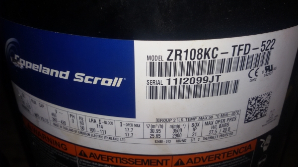 คอมเพลสเซอร์ Copeland Scroll ZR108KC-TFD-522 ขนาด90000btu