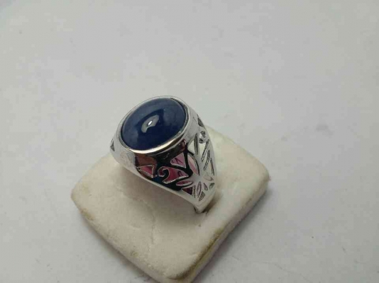 แหวรเงิน 925 พลอยไพลินหลังเบี้ยแท้