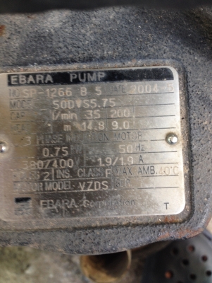 ขาย ปััมได่โว่ปั้ม แบบจุ่ม EBARA Model:50 DVS 5.75  3 phase 380 V. 15,000 บาท