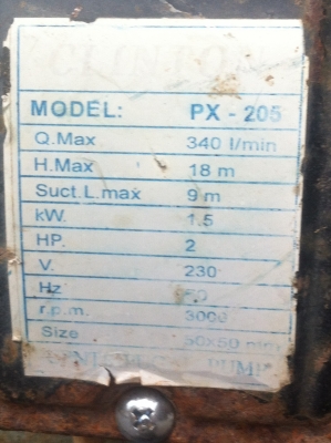 ปั๊มน้ำ  CLINTON  ขนาด 2 นิ้ว 2 แรงม้า ได้ปริมาณน้ำสูงสุดที่ 340 ลิตรต่อนาที