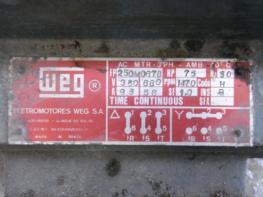 ขายมอเตอร์ 75 HP. 1400 RPM. 380 V. สภาพดี พร้อมใช้งาน มี 2 ตัว แบ่งขายได้ครับ