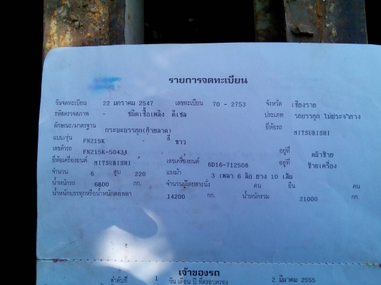 สิบล้อ มิซูซุ ไอ้หลง FN 215 K 6D17~220 แรง บรรทุกแม็กโค120_200 สภาพพร้อมใช้งาน เอกสารแจ้งเข้นเล่มแล้ว พร้อมโอน