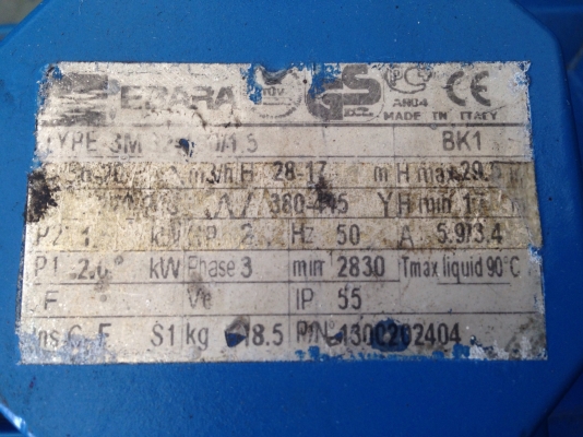 ขายปั้มน้ำหอยโข่งหัววแตนเลส Ebara 2HP. 380V 2800RPM. สภาพสวย วิ่งนิ่ม พร้อมใช้งาน ขายปั้มน้ำหอยโข่งหัววแตนเลส Ebara 2HP. 380V 2800RPM. สภาพสวย วิ่งนิ่ม พร้อมใช้งาน