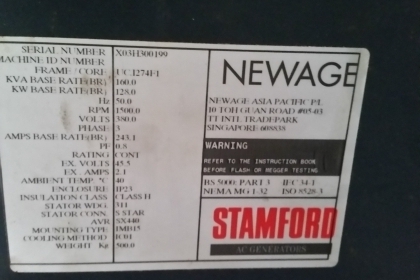เครื่องปั่นไฟสแตนฟอดร์ 160 kva