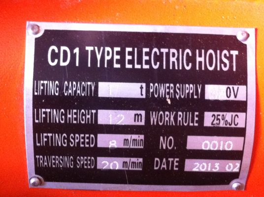 เครนสลิงไฟฟ้า 3 เฟส ตัวใหญ่มาก ยกของขนาด 1 ตัน พร้อมลูกล้อเลือนบนคานด้วยไฟ้า 1 ตัว