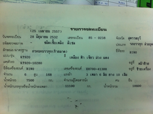 HINO KT920 1 เพลา เครื่อง EH700-168 แรงม้า หางปลาไฮโดรลิค เครื่องดี คัสซีสวย สภาพพร้อมใช้ ทะเบียนพร้อมโอน