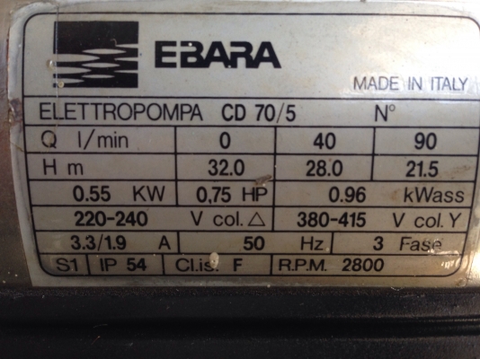 ขายปั้มน้ำสแตนเลสทั้งตัว Ebara 3/4HP. 380V ขนาด 1.5นิ้ว ออก 1นิ้ว สภาพสวยมาาก พร้อมใช้งาน
