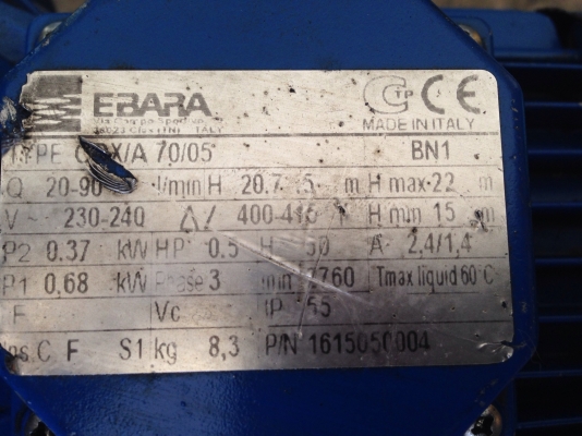 ขายปั้มน้ำหอยโข่งหัวปั้มสแตนเลส Ebara 0.5HP. 380V ขนาดเข้า 1.5นิ้ว ออก 1นิ้ว สภาพสวย พร้อมใช้งาน ขายปั้มน้ำหอยโข่งหัวปั้มสแตนเลส Ebara 0.5HP. 380V ขนาดเข้า 1.5นิ้ว ออก 1นิ้ว สภาพสวย พร้อมใช้งาน