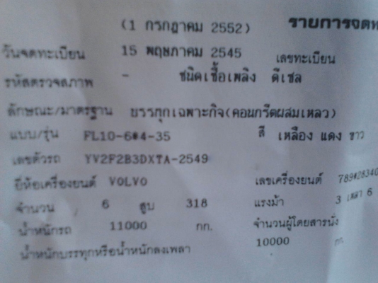 รถ 10 ล้อ VOLVO  โม่ปูน  320 แรงม้า. ปี 45   ( มีขาย 3 คัน. )      สนใจติดต่อ  081 - 6079515