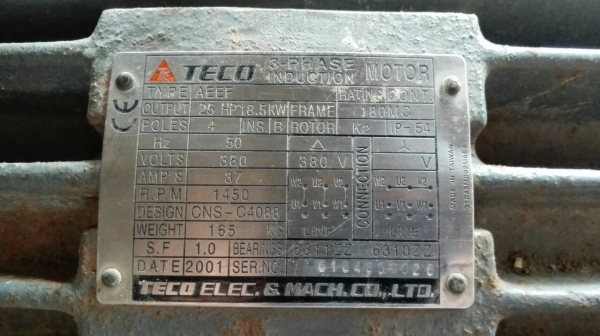Sale>> มอเตอร์ TECO 25 HP 1450 rpm.วิ่งเงียบ จัดส่งทั่วประเทศครับ!! 089-2499-123(line)