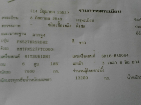 รถมิตซู 10 ล้อ หัวลาก FN - 527 / 260  แรงม้า. ปี 49   สนใจติดต่อ  081 - 6079515