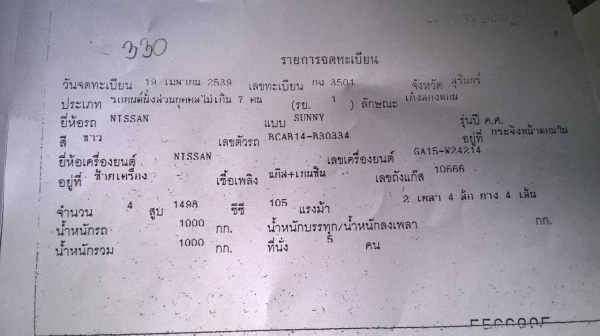 ขายรถเก๋ง NISSAN ปี 1996/2539 ติดแก๊ส LPG กระจกไฟฟ้า แอร์เย็น ทะเบียนพร้อมโอนครับ ขายรถเก๋ง NISSAN ปี 1996/2539 ติดแก๊ส LPG กระจกไฟฟ้า แอร์เย็น ทะเบียนพร้อมโอนครับ