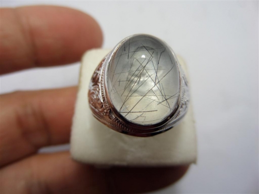 แหวนเงิน 925 พลอยแก้วขนเหล็กแท้