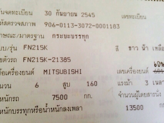 ขายรถบรรทุก 10 ล้อรั้วไม้ MITSUBISHI FN215K 160 แรงม้า ราคา 290000