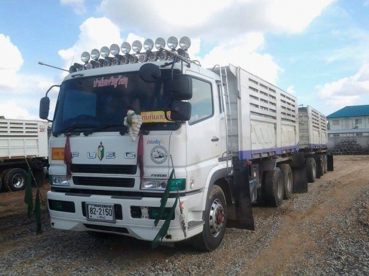 ขายรถบรรทุก 22 ล้อพ่วงแม่ลูกดัมพ์ MITSUBISHI 380 แรงม้าปี 2555 ลูกพ่วง 3 เพลา ราคา 2450000