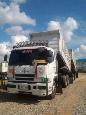 ขายรถบรรทุก 22 ล้อพ่วงแม่ลูกดัมพ์ MITSUBISHI 380 แรงม้าปี 2555 ลูกพ่วง 3 เพลา ราคา 2450000