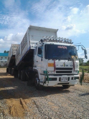 ขายรถบรรทุก 22 ล้อพ่วงแม่ลูกดัมพ์ MITSUBISHI 380 แรงม้าปี 2555 ลูกพ่วง 3 เพลา ราคา 2450000