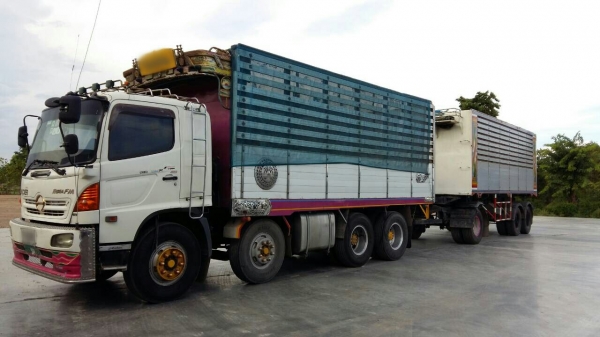 ขายรถพ่วง 24 ล้อ แม่-ลูก กระบะเนียมคอกเกษตรดั้ม HINO เมก้า ปี.ม.ค.48 วางเครื่อง.P11C-320 แรง เกียร์อีตั้น รถสวย ราคา.2000000 ต่อรอง