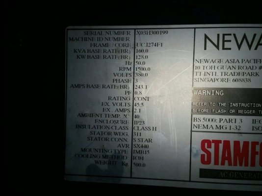 เครื่องปั่นไฟสแตนฟอดร์ 160 kvaสภาพเดิมๆครับเป็นของสแตนฟอดร์ ขนาด 160 kva ครับ เครื่องดีพร้อมใช้ครับ สนใจสอบถามราคาคุยกันได้ครับ เครื่องปั่นไฟสแตนฟอดร์ 160 kvaสภาพเดิมๆครับเป็นของสแตนฟอดร์ ขนาด 160 kva ครับ เครื่องดีพร้อมใช้ครับ สนใจสอบถามราคาคุยกันได้ครับ