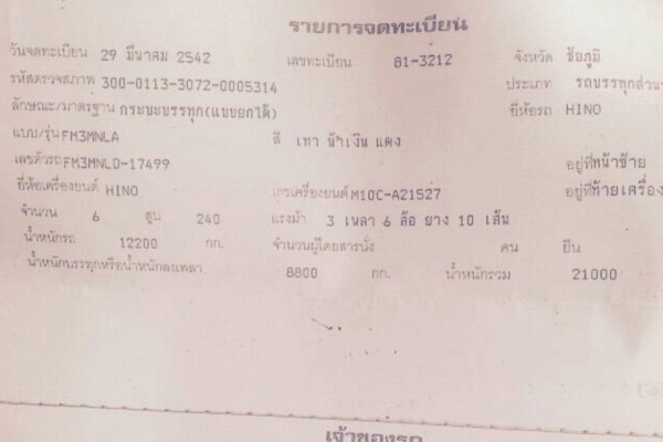 ขาย HINO 3M สองเพลาดั๊ม กระบะเหล็ก รถปี 42