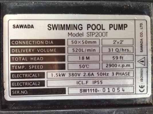 ขายปั้มน้ำ Sawada swimming pool ขนาด 2HP. 380V สภาพสวย พร้อมใช้งาน ขายปั้มน้ำ Sawada swimming pool ขนาด 2HP. 380V สภาพสวย พร้อมใช้งาน