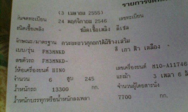 10 ล้อดั๊มพ์  ยี่ห้อ HINO 3M  ปี 2536