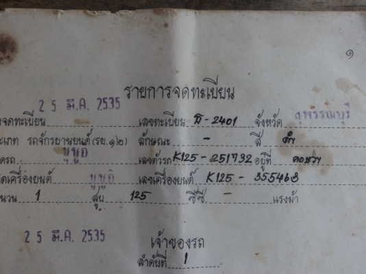 เล่มทะเบียน K-125 +เอกสารโอน โทร.081-005-8785