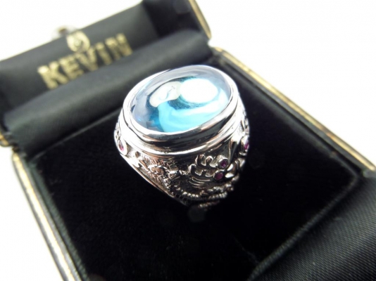 แหวนเงิน 925 พลอยเพชรพญานาคสีฟ้า....