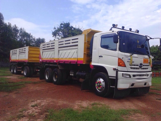 ขายรถพ่วงดัมพ์ HINO เครื่อง 344 แรง ปี 55 กระบะดัมพ์สามมิตรแม่ลูก ลูก 3 เพลา