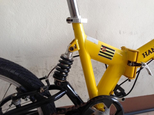 จักรยานมือสองญี่ปุ่นพับได้ เฟรมเหล็ก วงล้อ 20 มี 6 เกียร์ สีเหลือง