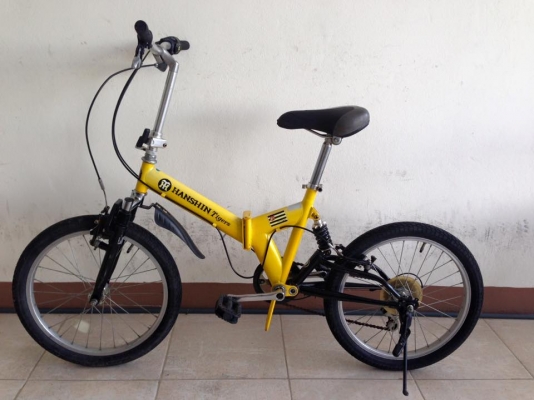 จักรยานมือสองญี่ปุ่นพับได้ เฟรมเหล็ก วงล้อ 20 มี 6 เกียร์ สีเหลือง