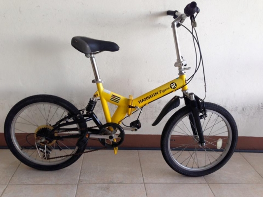 จักรยานมือสองญี่ปุ่นพับได้ เฟรมเหล็ก วงล้อ 20 มี 6 เกียร์ สีเหลือง